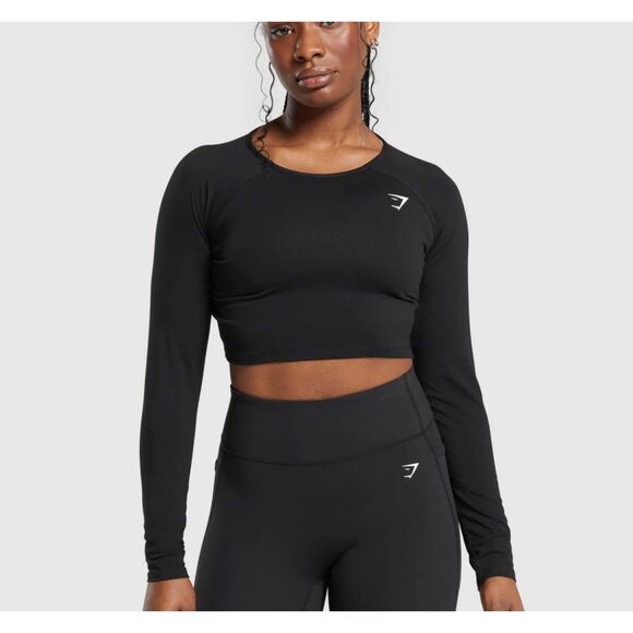 Gymshark Tops - GYMSHARK Lifting Essential Black Long Sleeve Crop Top Womens Medium